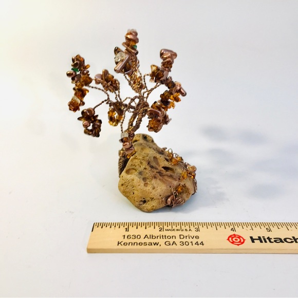 Wire Sculpture Bonsai Tree Amber Stone Chip Iridescent Bronze Beads 5.5" Artisan - Picture 9 of 12